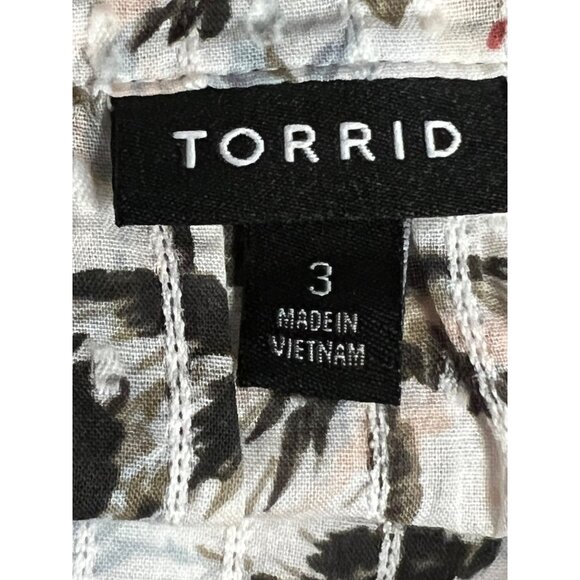 Torrid Floral Print Cotton Blouse Size 3 Tropical Pattern Short Sleeves Womens - Picture 8 of 10